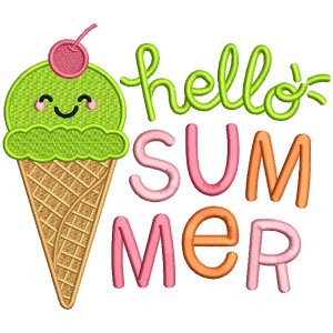 Hello Summer Ice Cream Filled Machine Embroidery Design Digitized Pattern